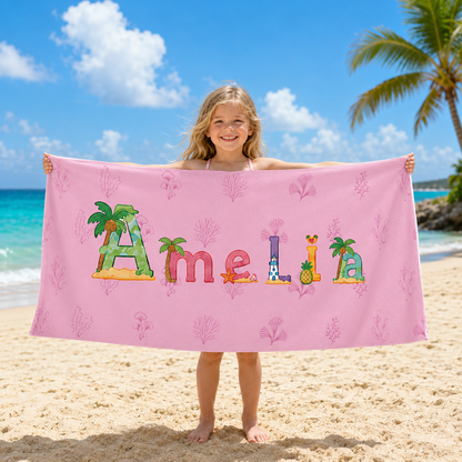 Personalized Kids’ Tropical Island Name Beach Towel