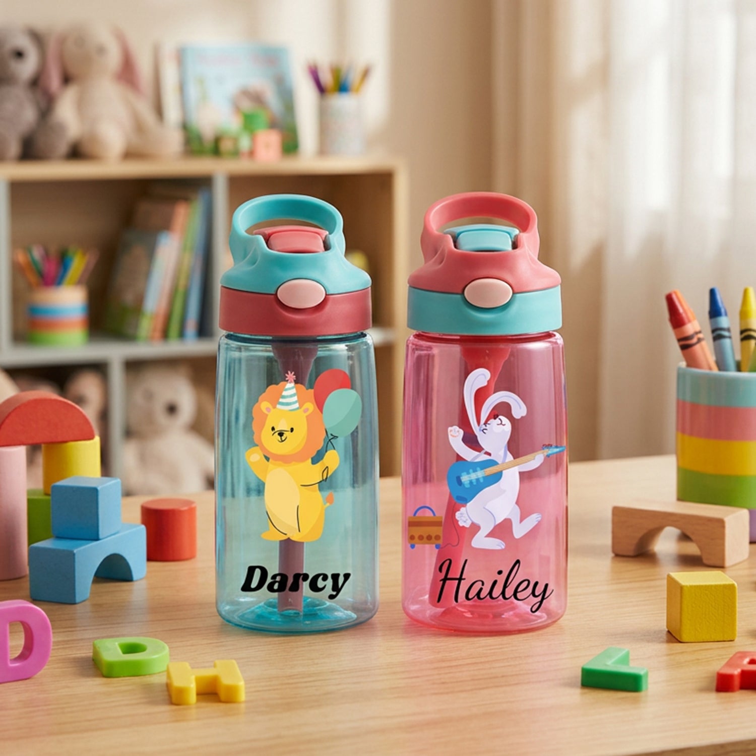 Personalized Kids Rainbow Straw Water Bottle