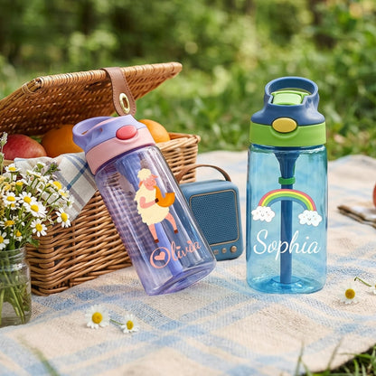 Personalized Kids Rainbow Straw Water Bottle