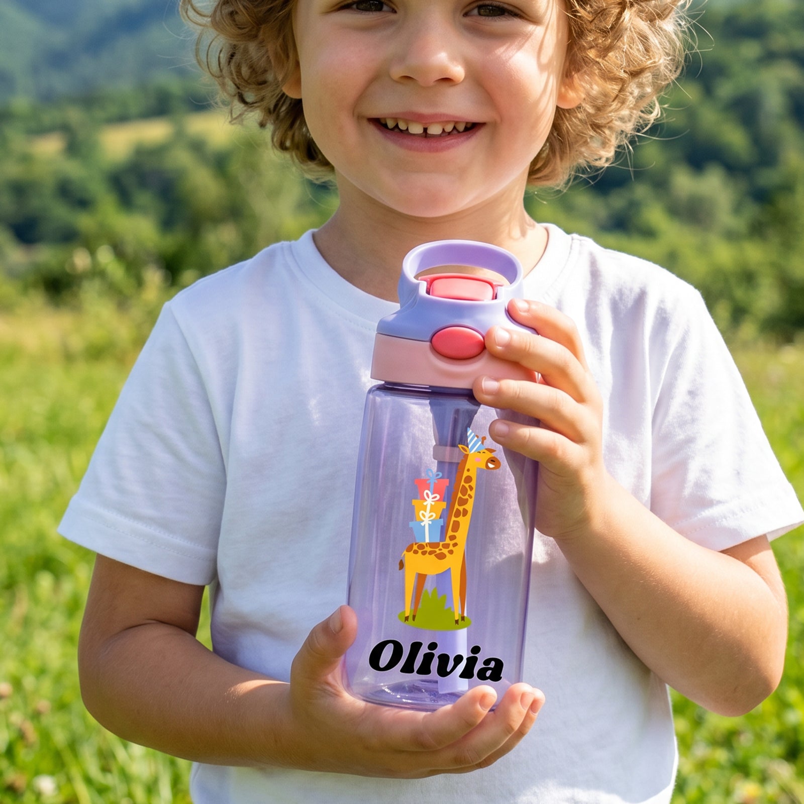 Personalized Kids Rainbow Straw Water Bottle