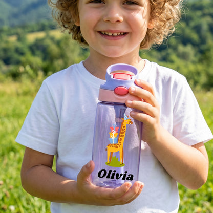 Personalized Kids Rainbow Straw Water Bottle