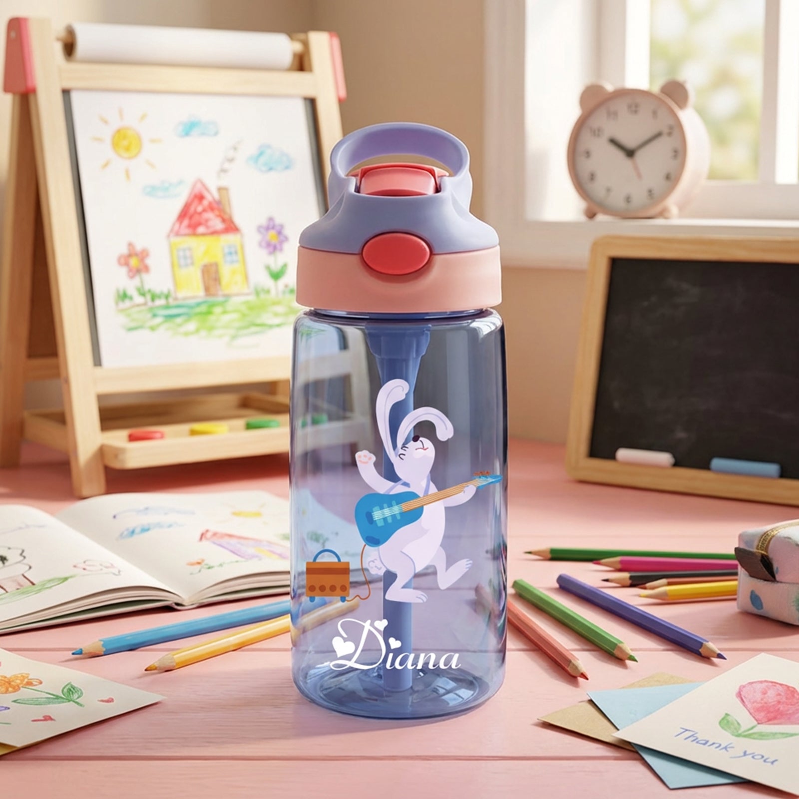 Personalized Kids Rainbow Straw Water Bottle