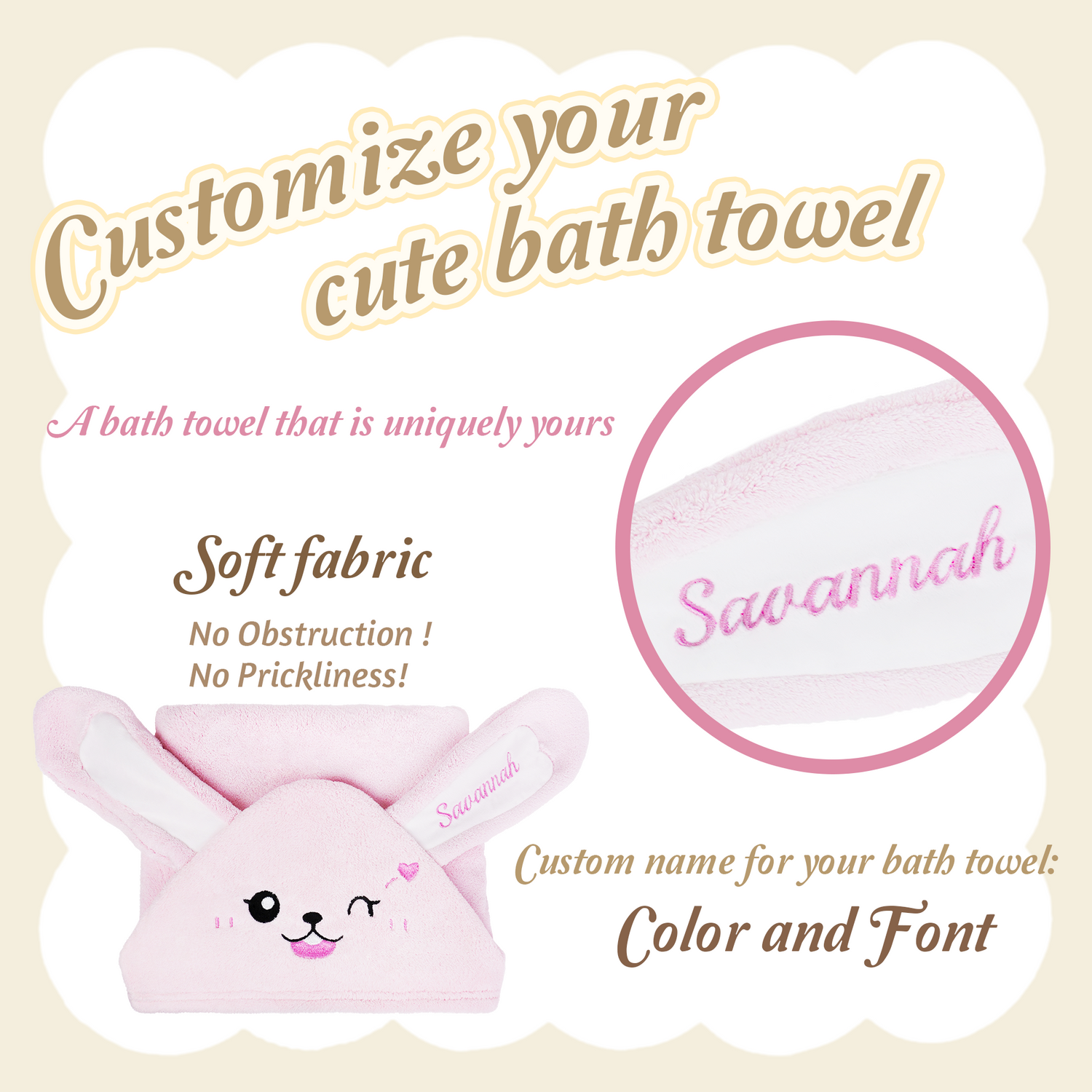 Personalized Bunny Hooded Bath Towel with Name