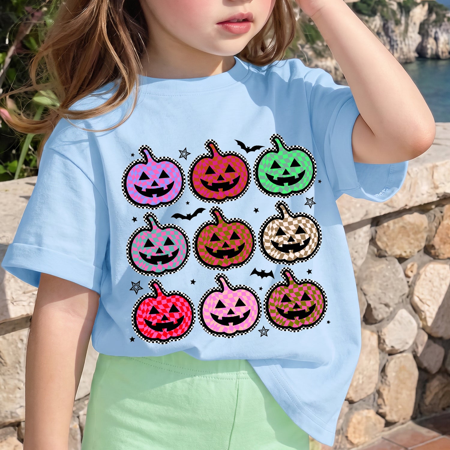 Personalized Kids Colorful Pumpkin Halloween Graphic T-Shirt