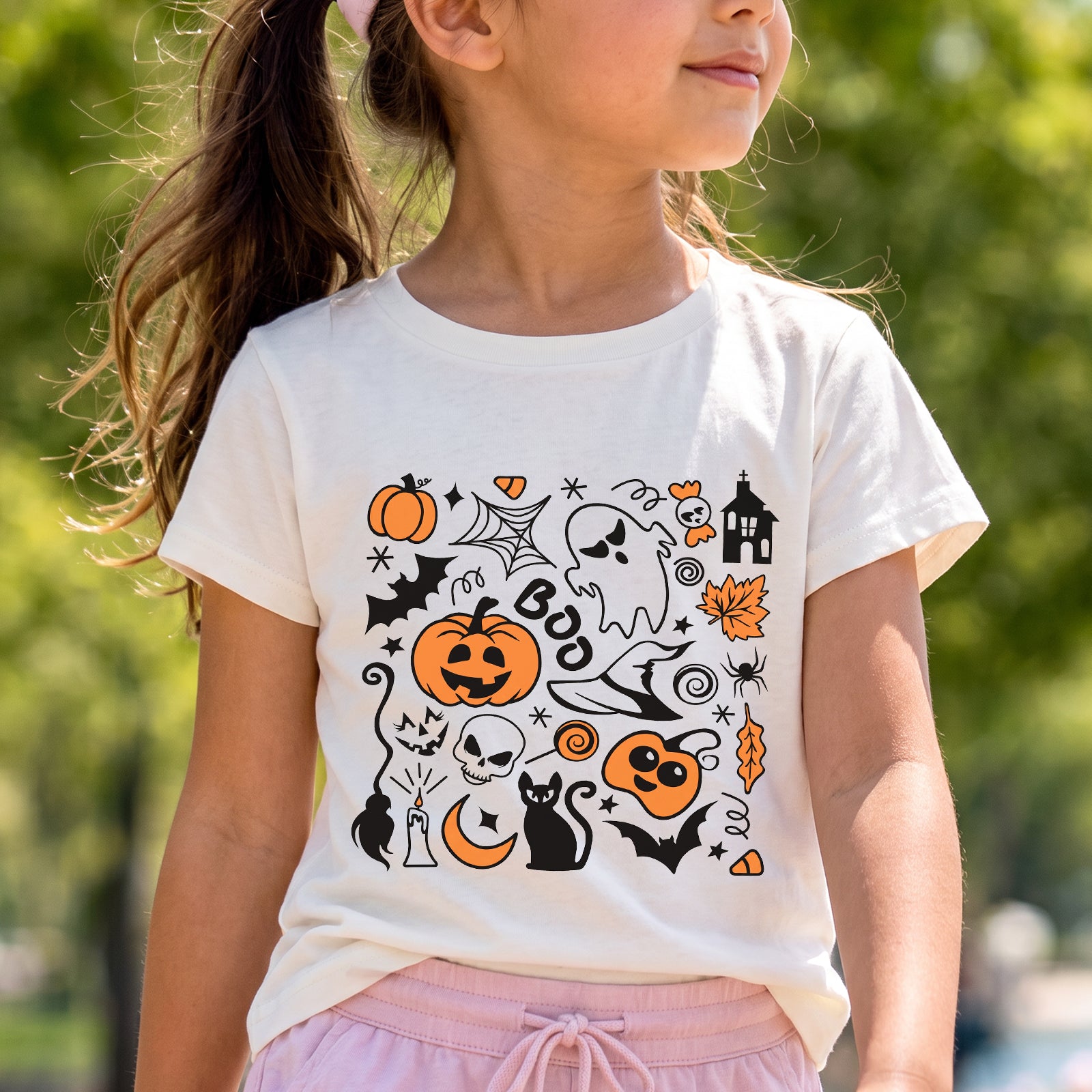 Personalized Kids Halloween Doodle Graphic T-Shirt