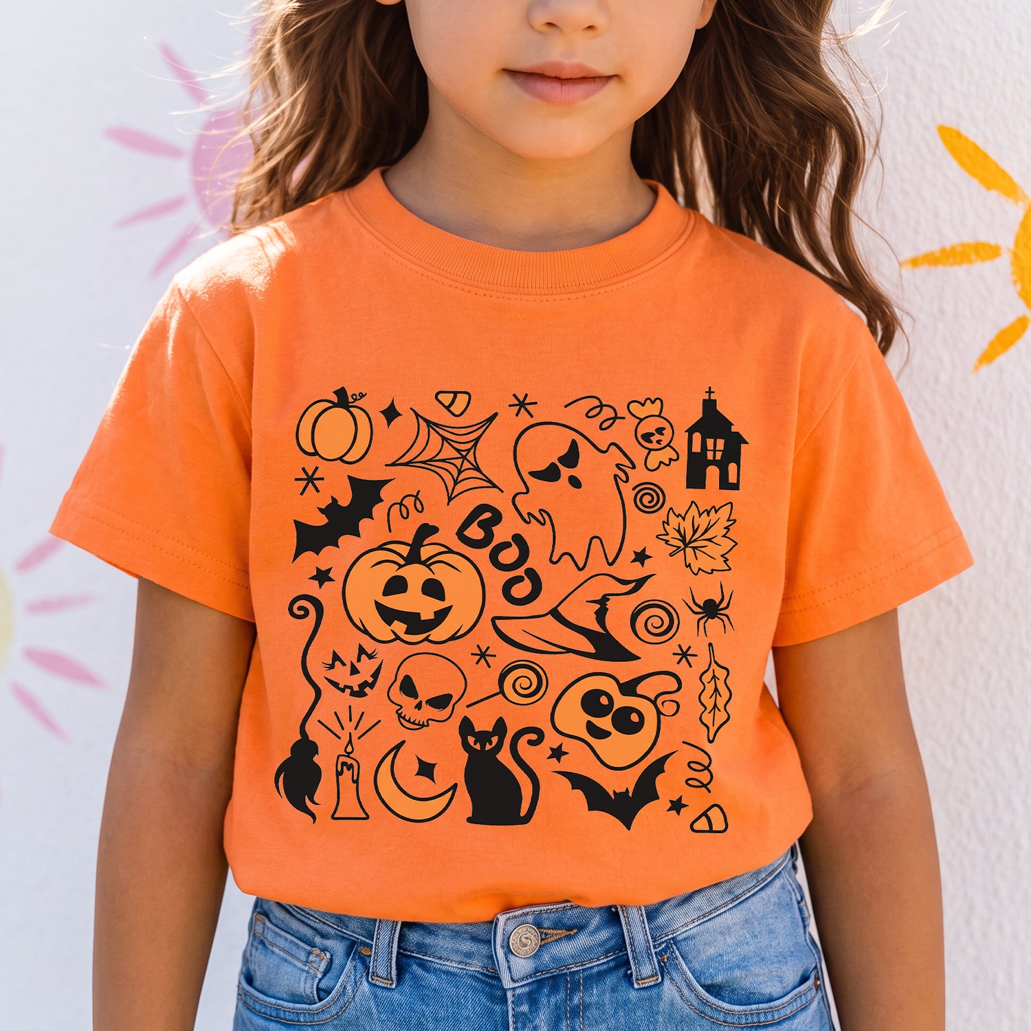 Personalized Kids Halloween Doodle Graphic T-Shirt
