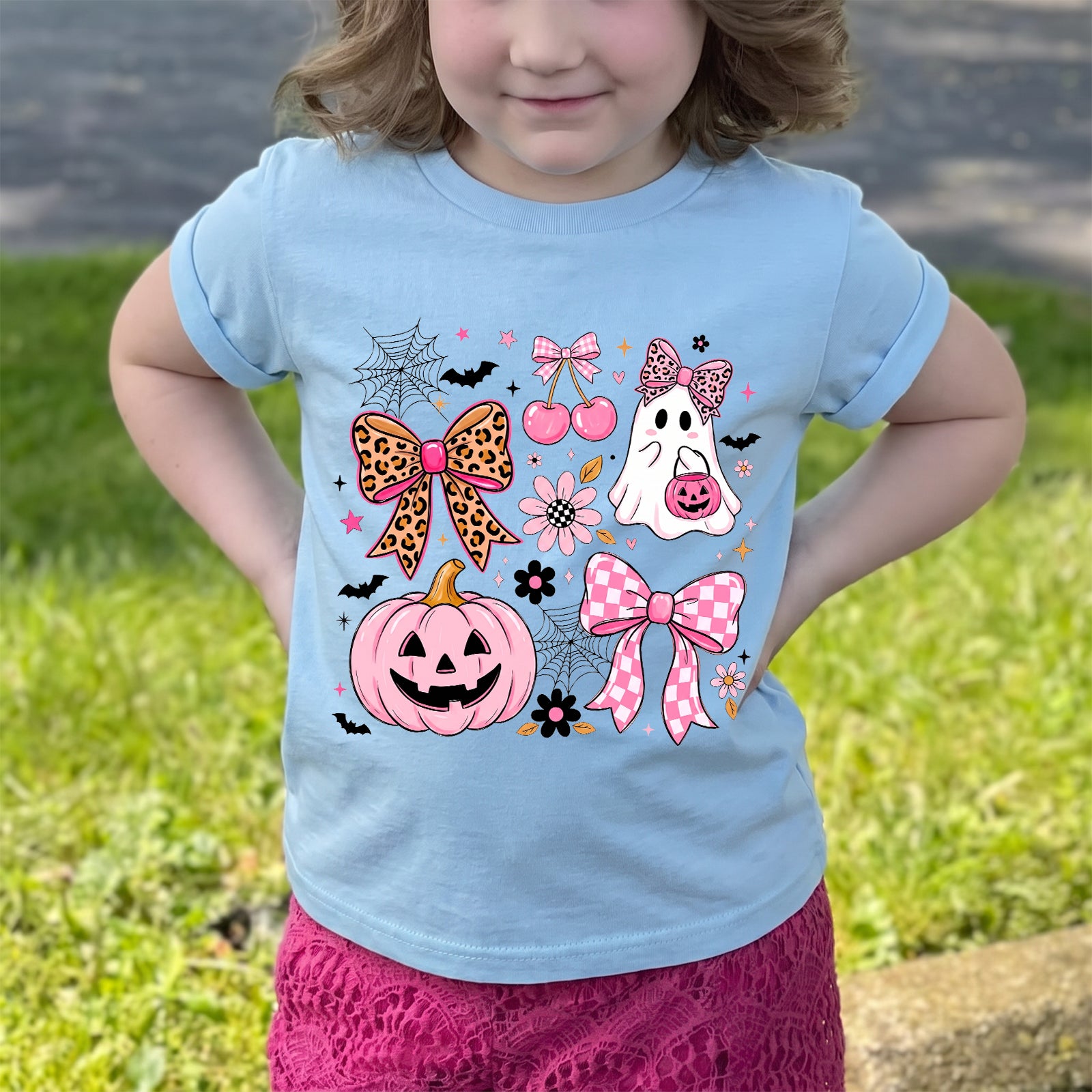 Personalized Kids Cute Halloween Bow Graphic T-Shirt