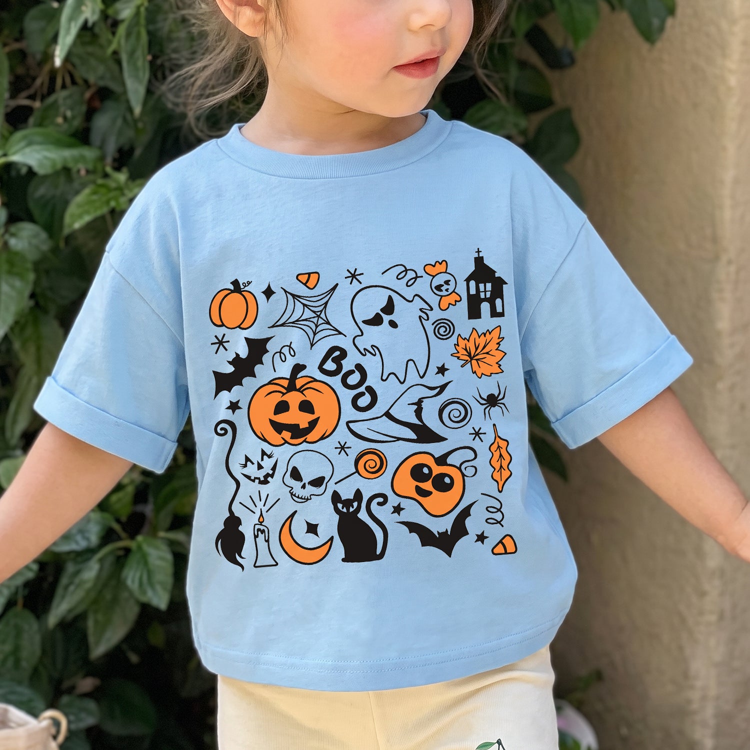 Personalized Kids Halloween Doodle Graphic T-Shirt