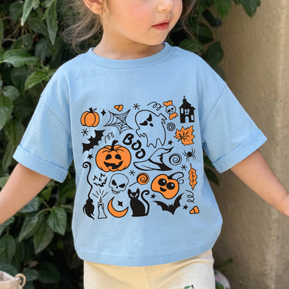 Personalized Kids Halloween Doodle Graphic T-Shirt