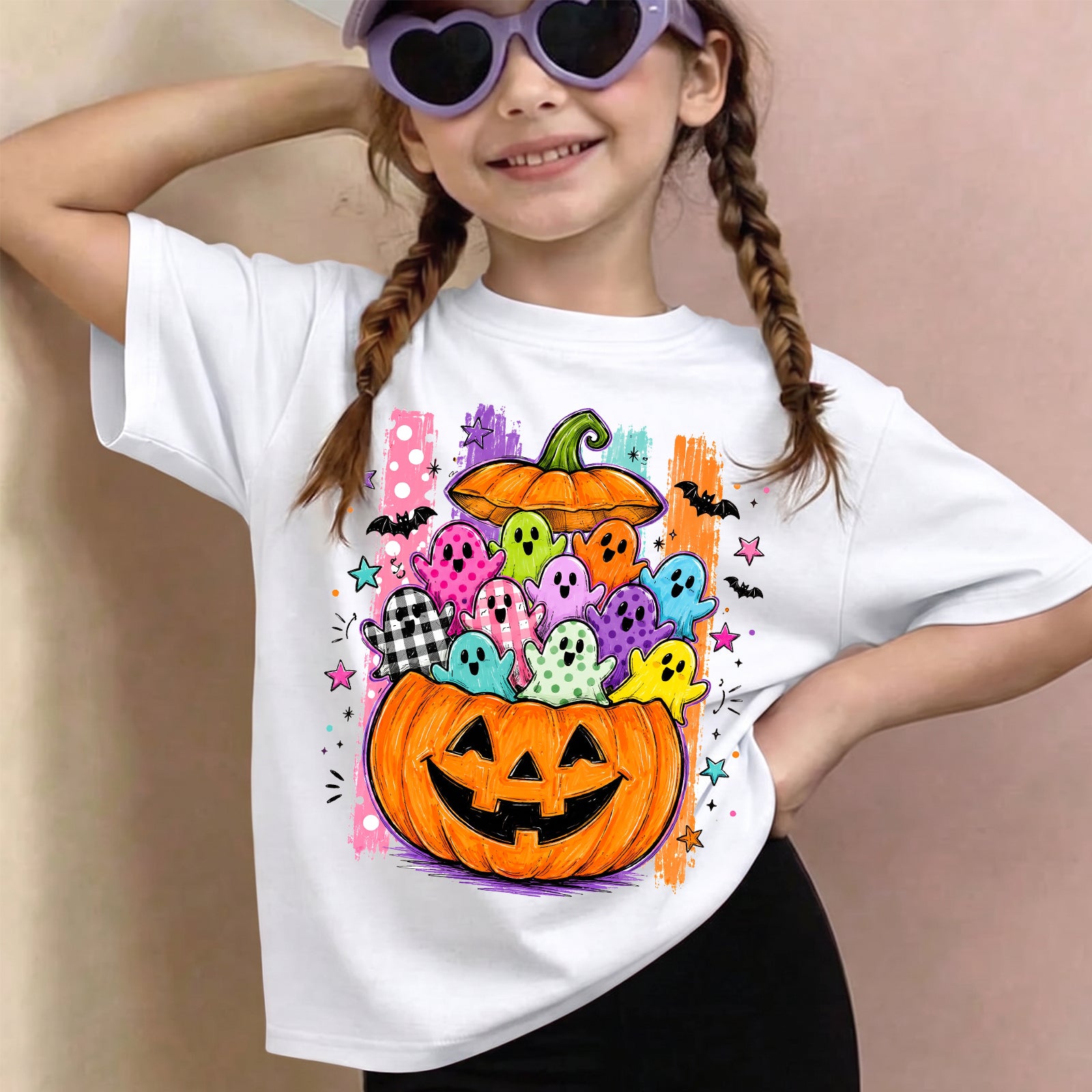 Personalized Kids Pumpkin Ghost Halloween Graphic T-Shirt