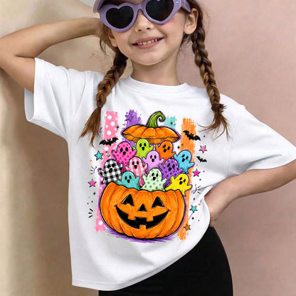 Personalized Kids Pumpkin Ghost Halloween Graphic T-Shirt