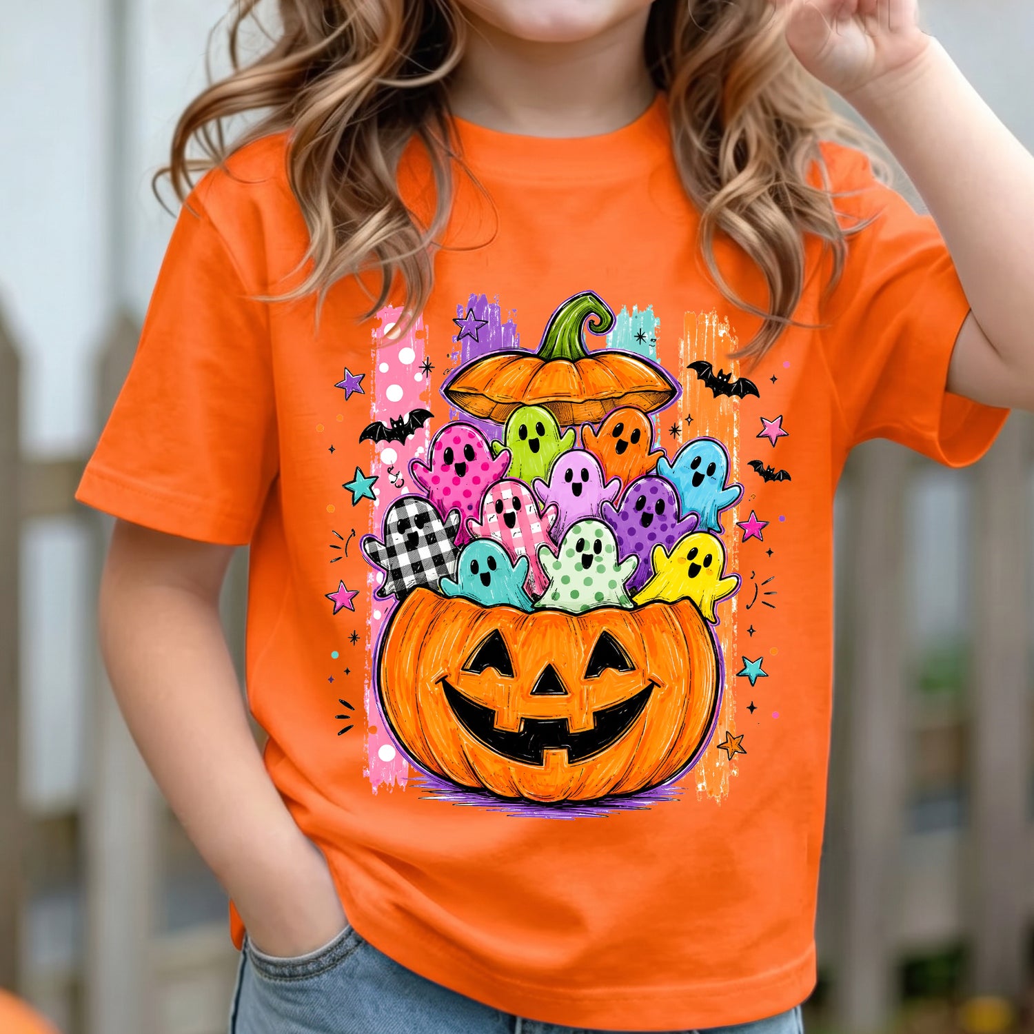 Personalized Kids Pumpkin Ghost Halloween Graphic T-Shirt