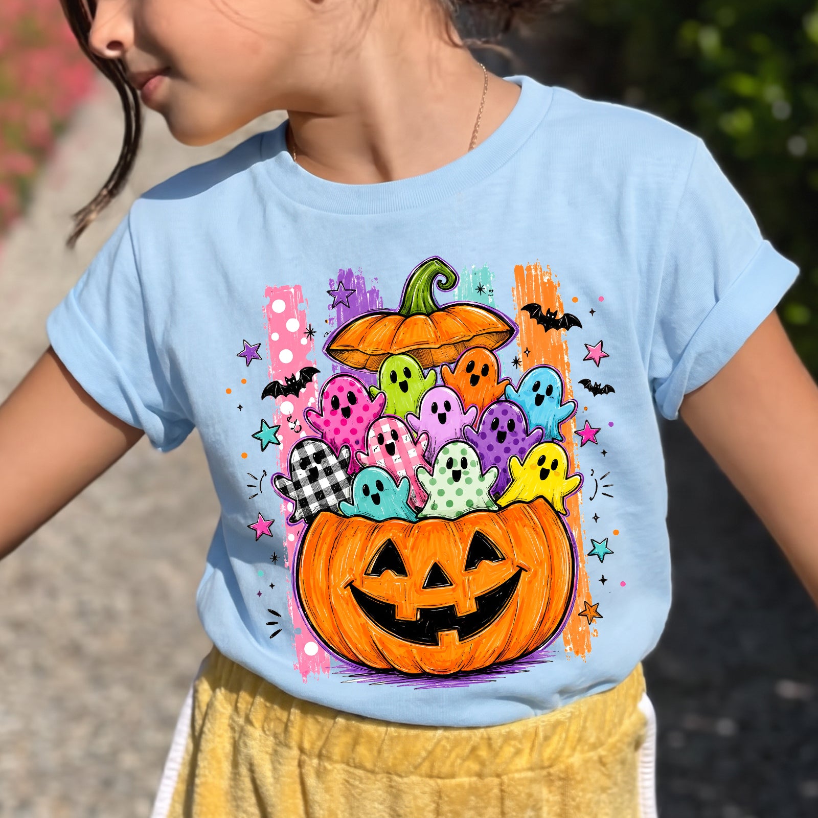 Personalized Kids Pumpkin Ghost Halloween Graphic T-Shirt