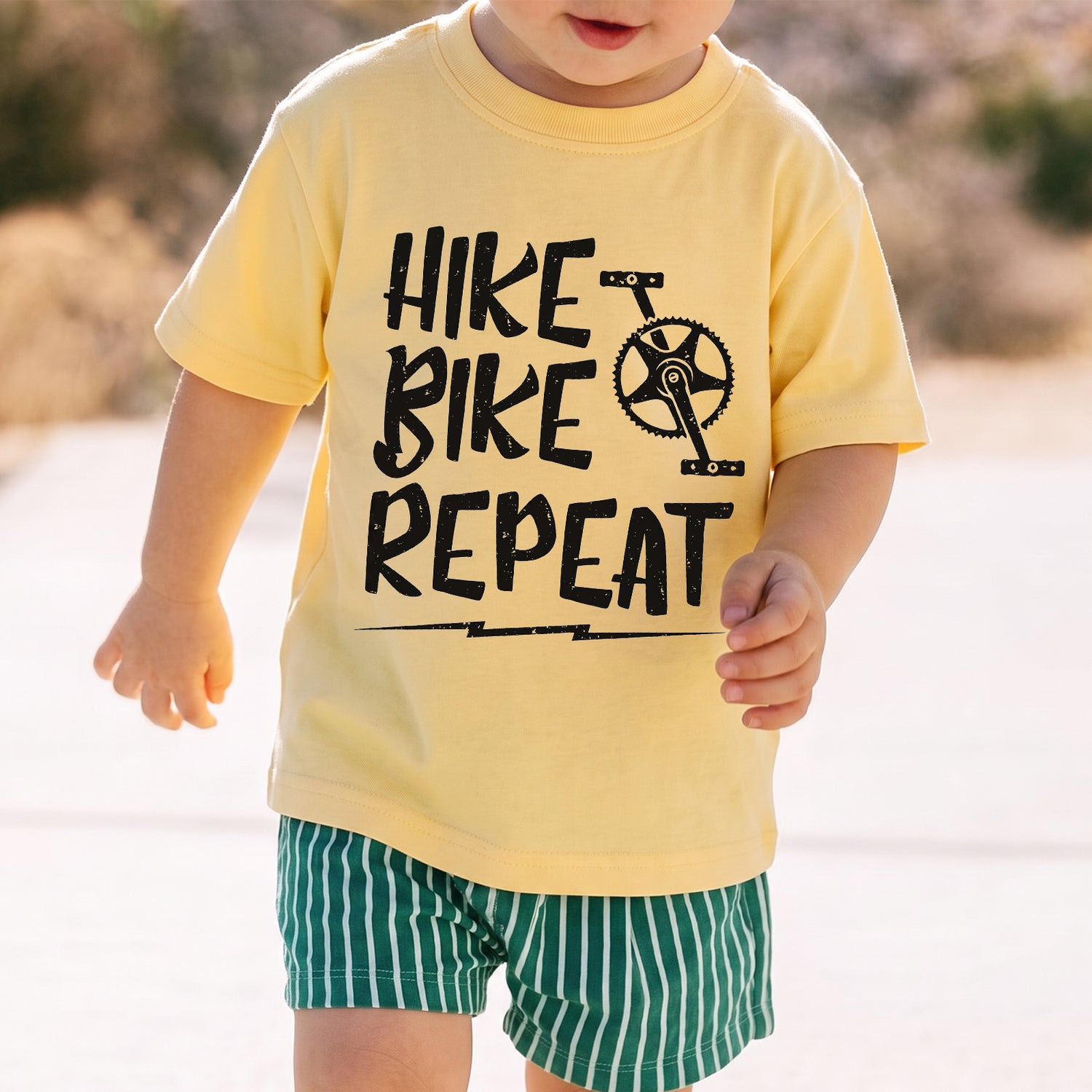 Personalized Kids Hike Bike Repeat Graphic Tee Outdoor Adventure T-shirt