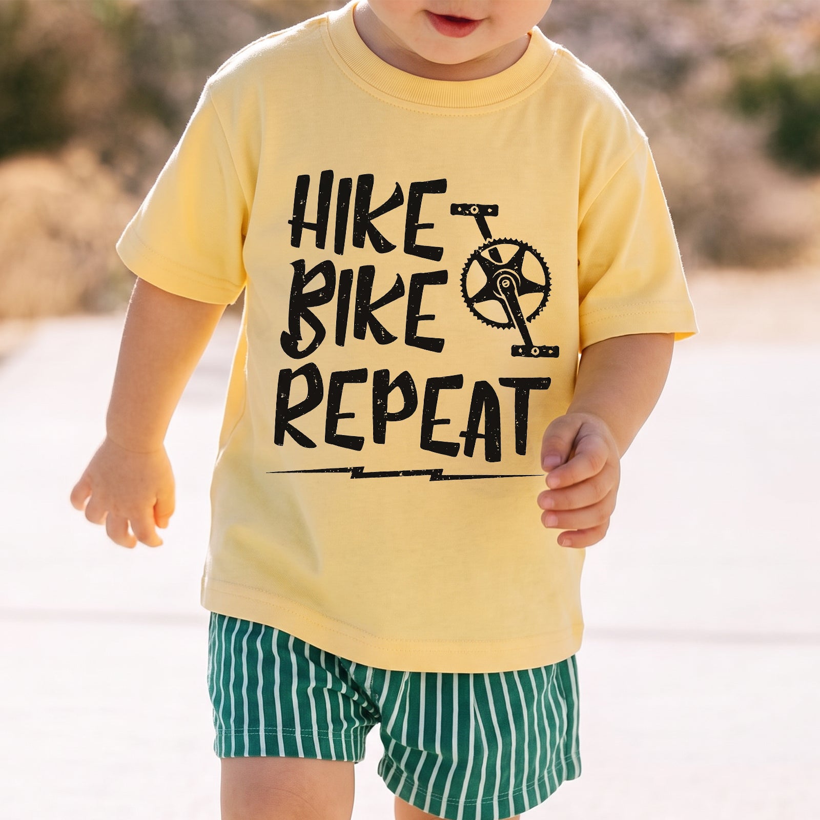 Personalized Kids Hike Bike Repeat Graphic Tee Outdoor Adventure T-shirt