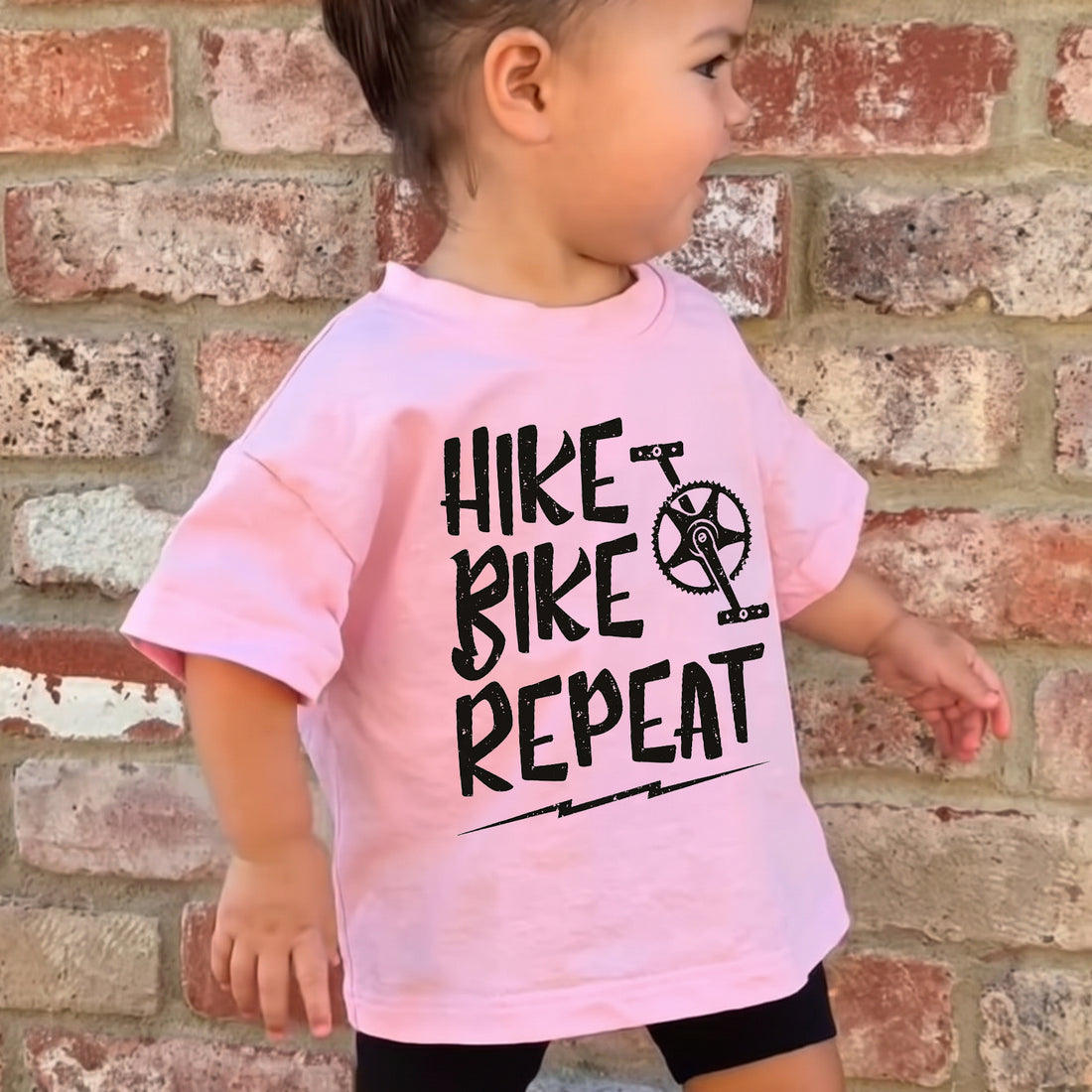 Personalized Kids Hike Bike Repeat Graphic Tee Outdoor Adventure T-shirt