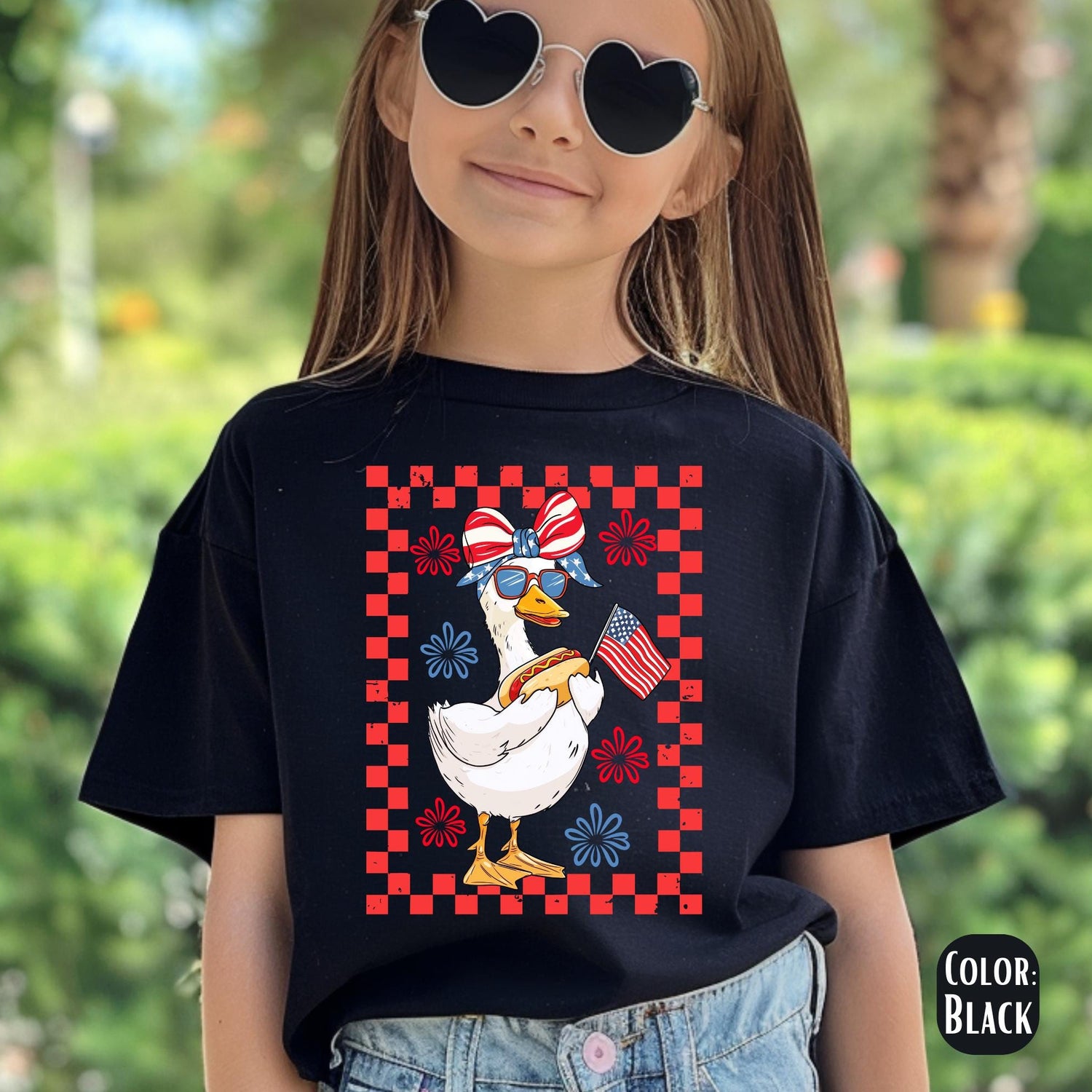 4th of July Patriotic Hot Dog Duck Graphic T-Shirt
