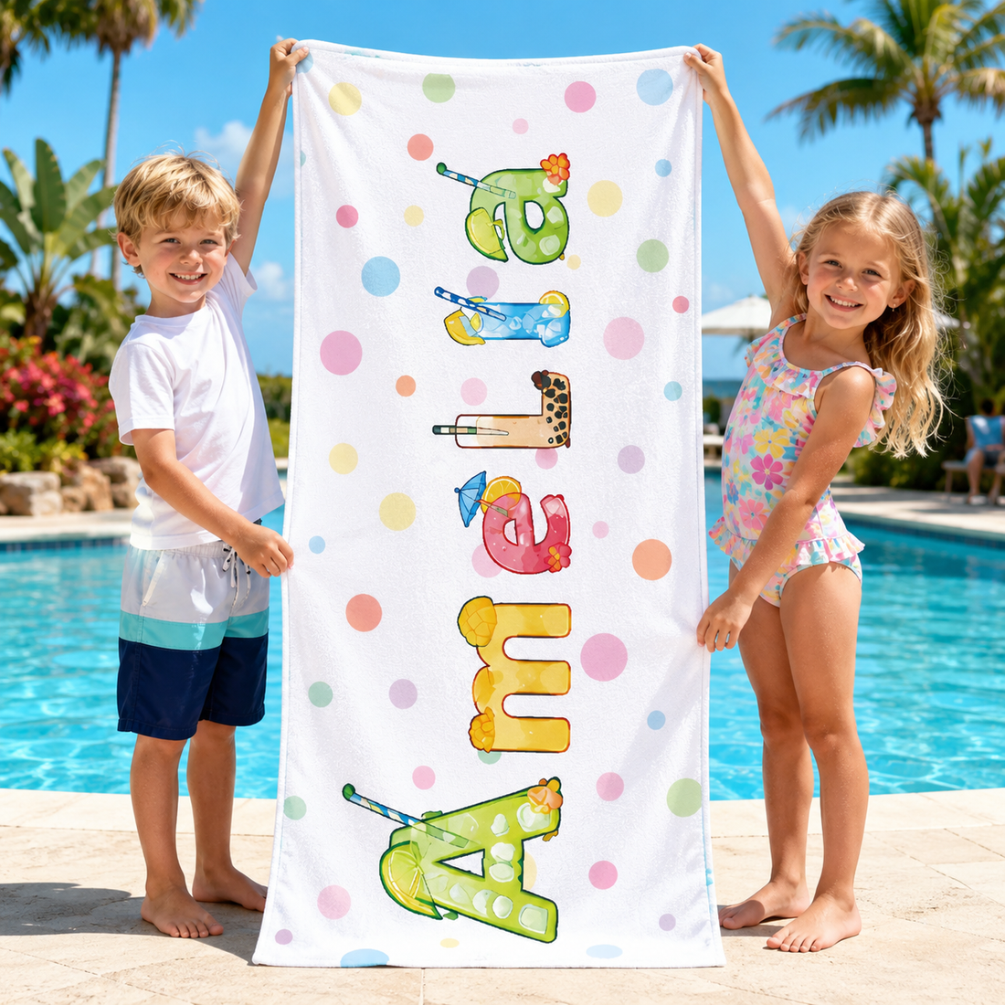 Personalized Kids’ Refreshing Drink Name Beach Towel