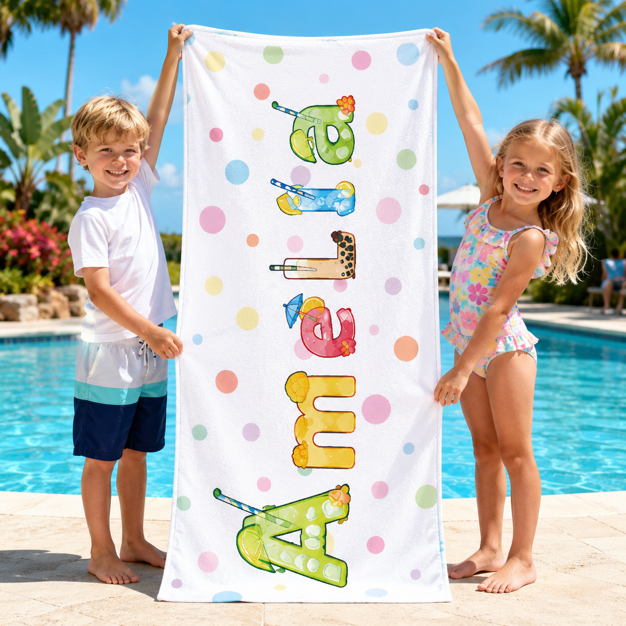 Personalized Kids’ Refreshing Drink Name Beach Towel