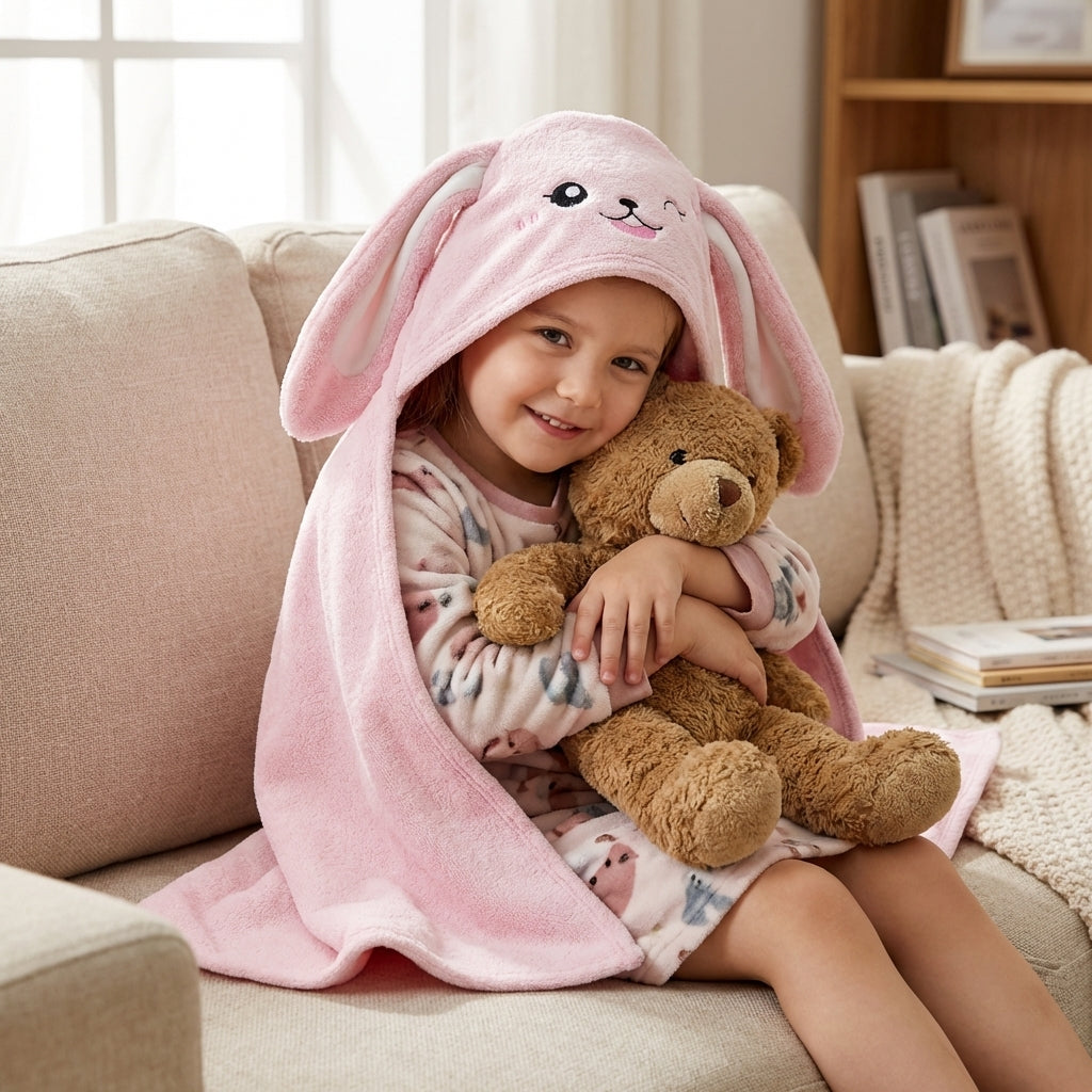 Personalized Bunny Hooded Bath Towel with Name