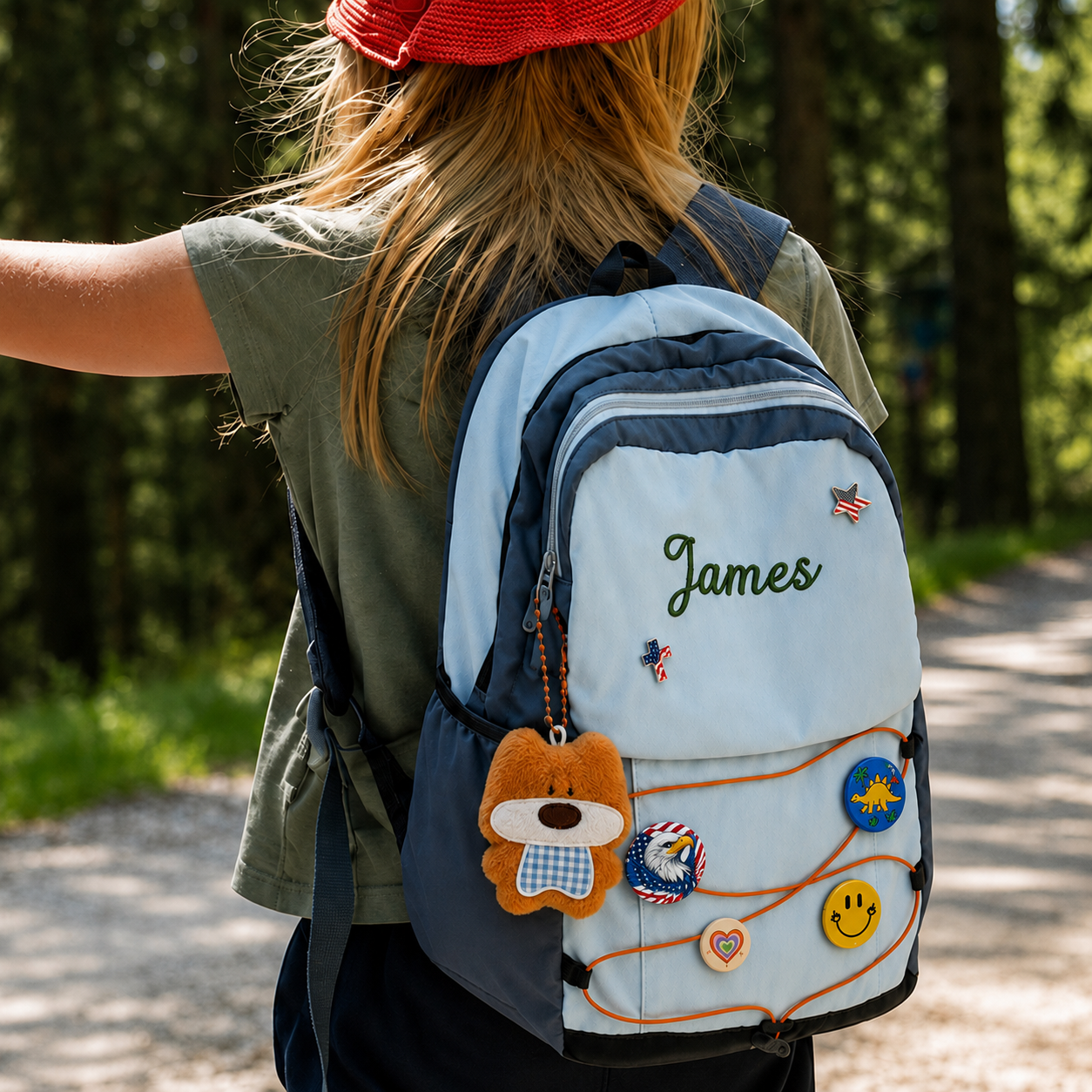 Personalized Embroidered Name Hiking Backpack with Decorative Badges