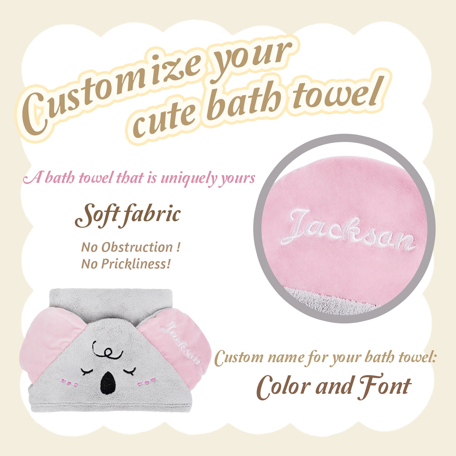 Personalized Koala Hooded Bath Towel with Name