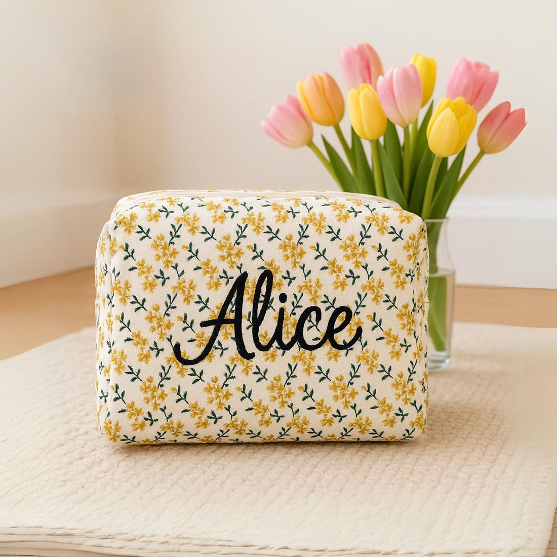 Personalized Kids Floral Quilted Storage Pouch
