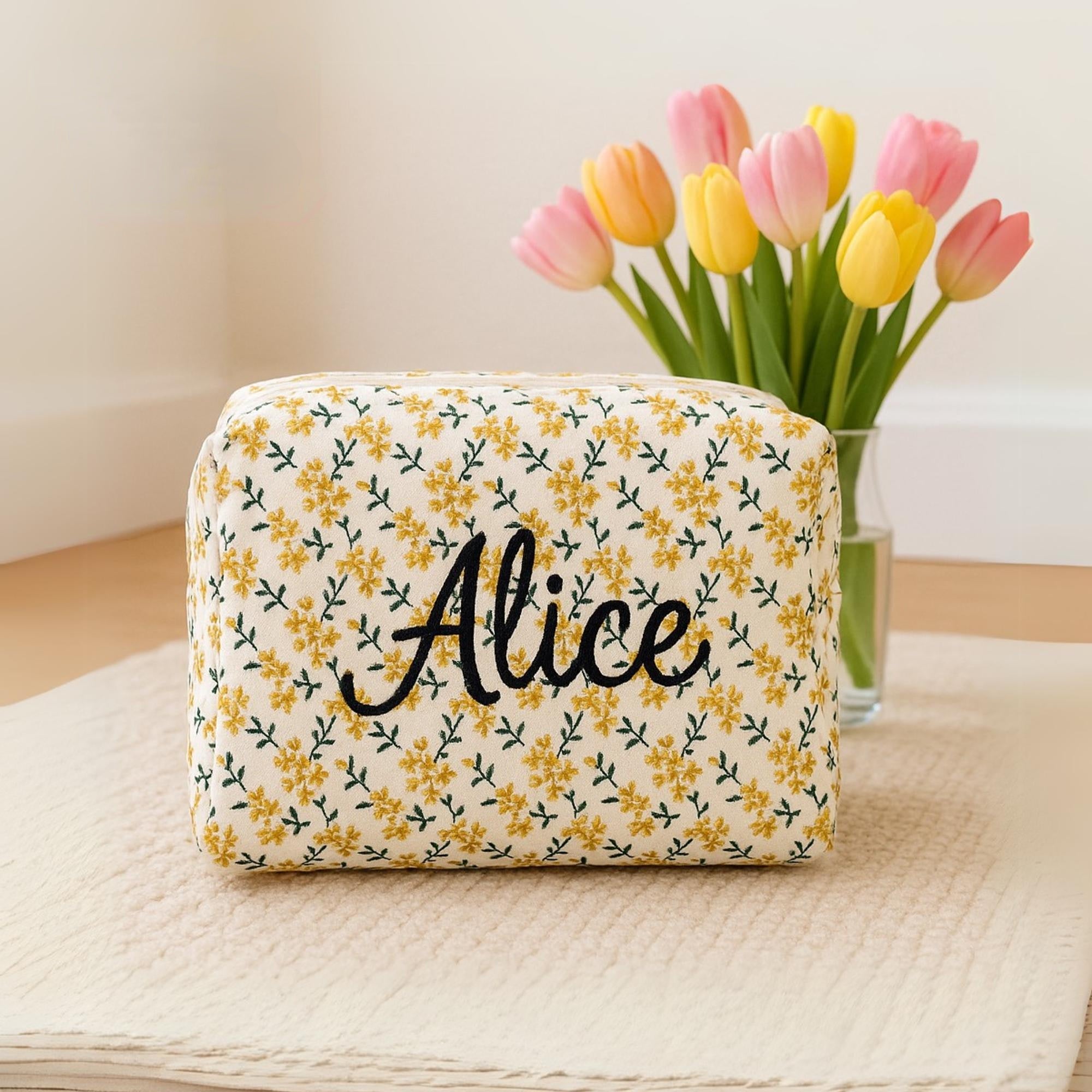 Personalized Kids Floral Quilted Storage Pouch