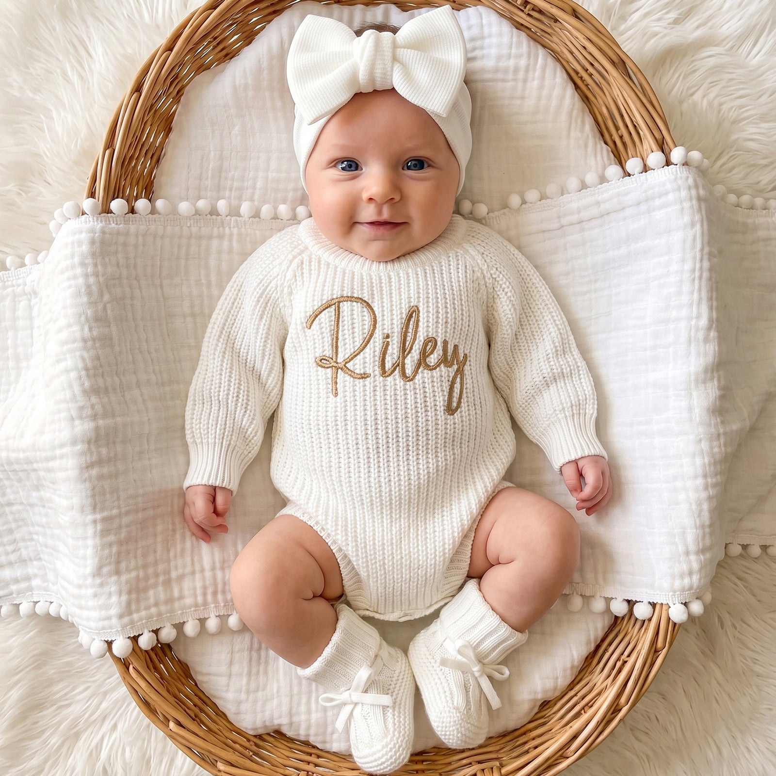 Personalized Newborn Knit Name Romper Set