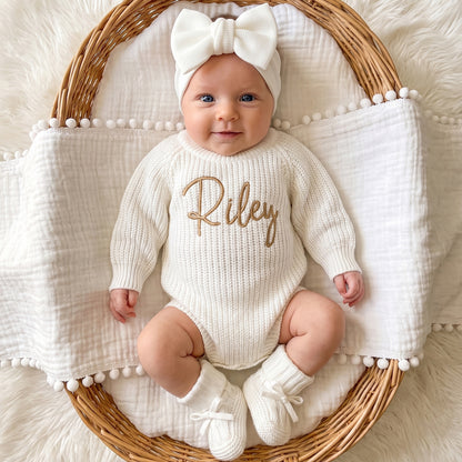 Personalized Newborn Knit Name Romper Set
