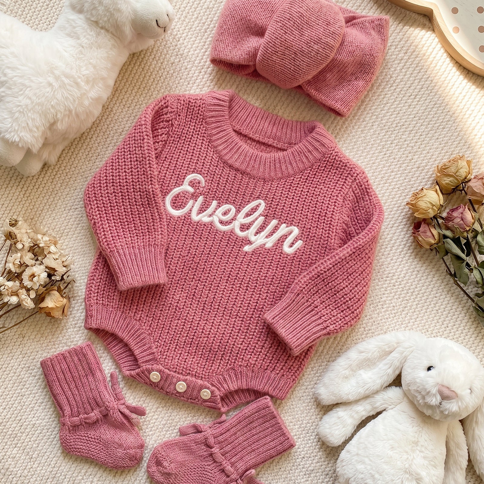 Personalized Newborn Knit Name Romper Set
