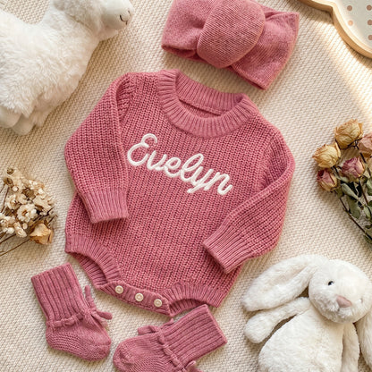 Personalized Baby Knit Name Romper Set