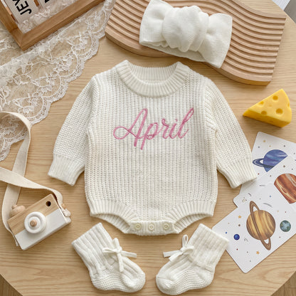 Personalized Newborn Knit Name Romper Set