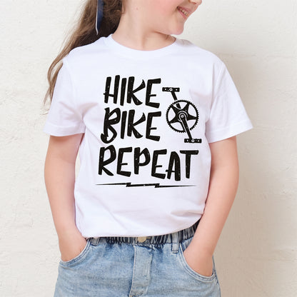 Personalized Kids Hike Bike Repeat Graphic Tee Outdoor Adventure T-shirt