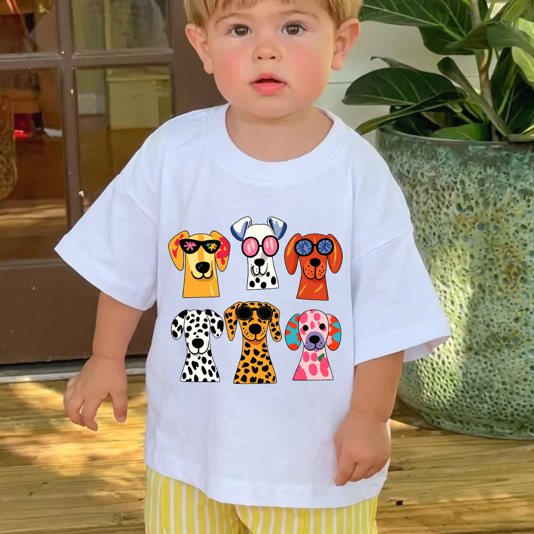 Personalized Kids Cute Dog Graphic Tee Colorful Puppy T-shirt
