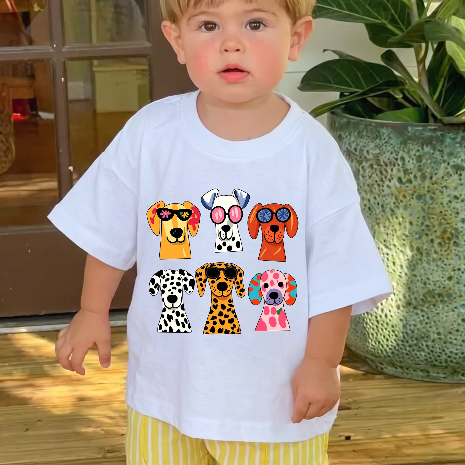 Personalized Kids Cute Dog Graphic Tee Colorful Puppy T-shirt