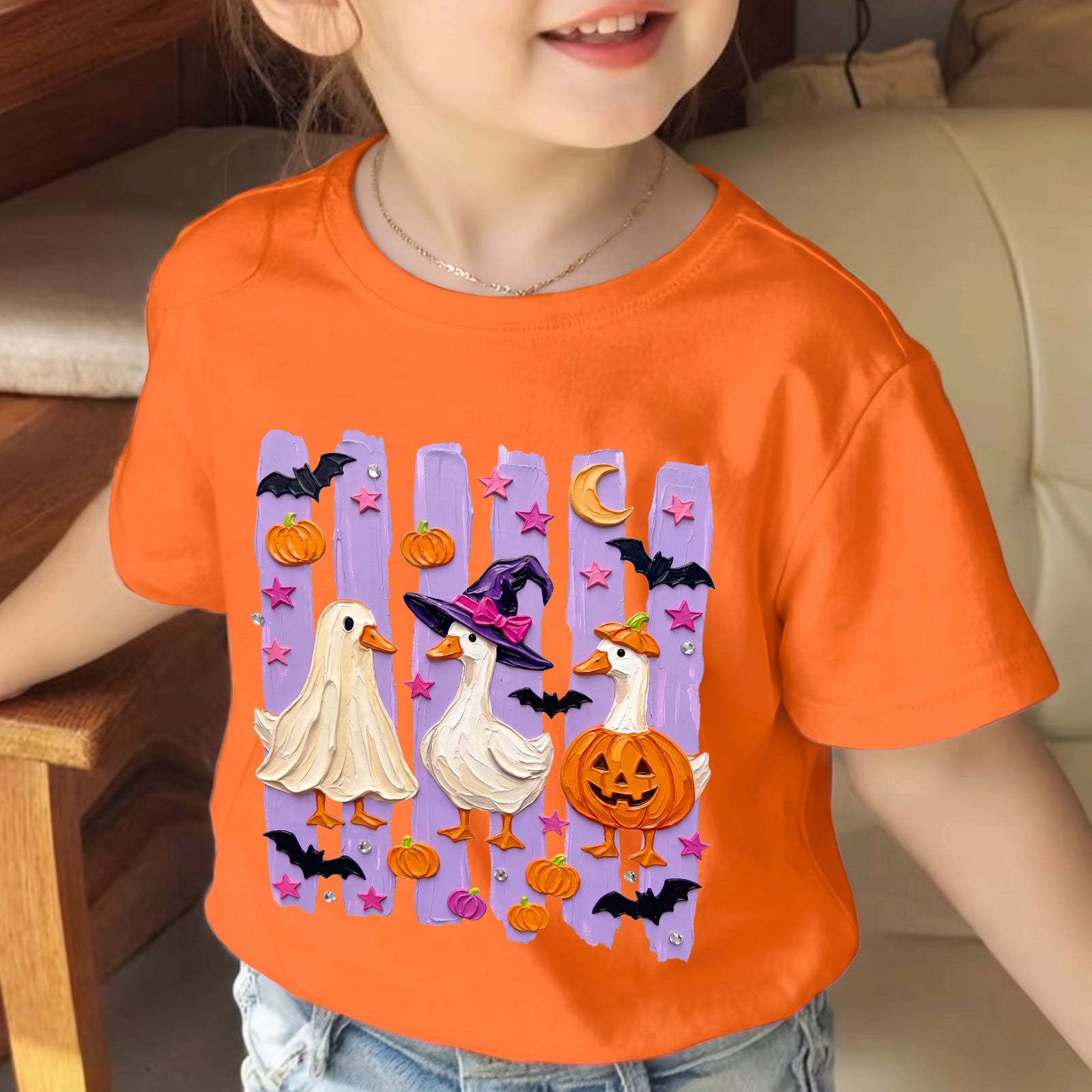 Personalized Kids Halloween Ghost Duck Graphic T-Shirt