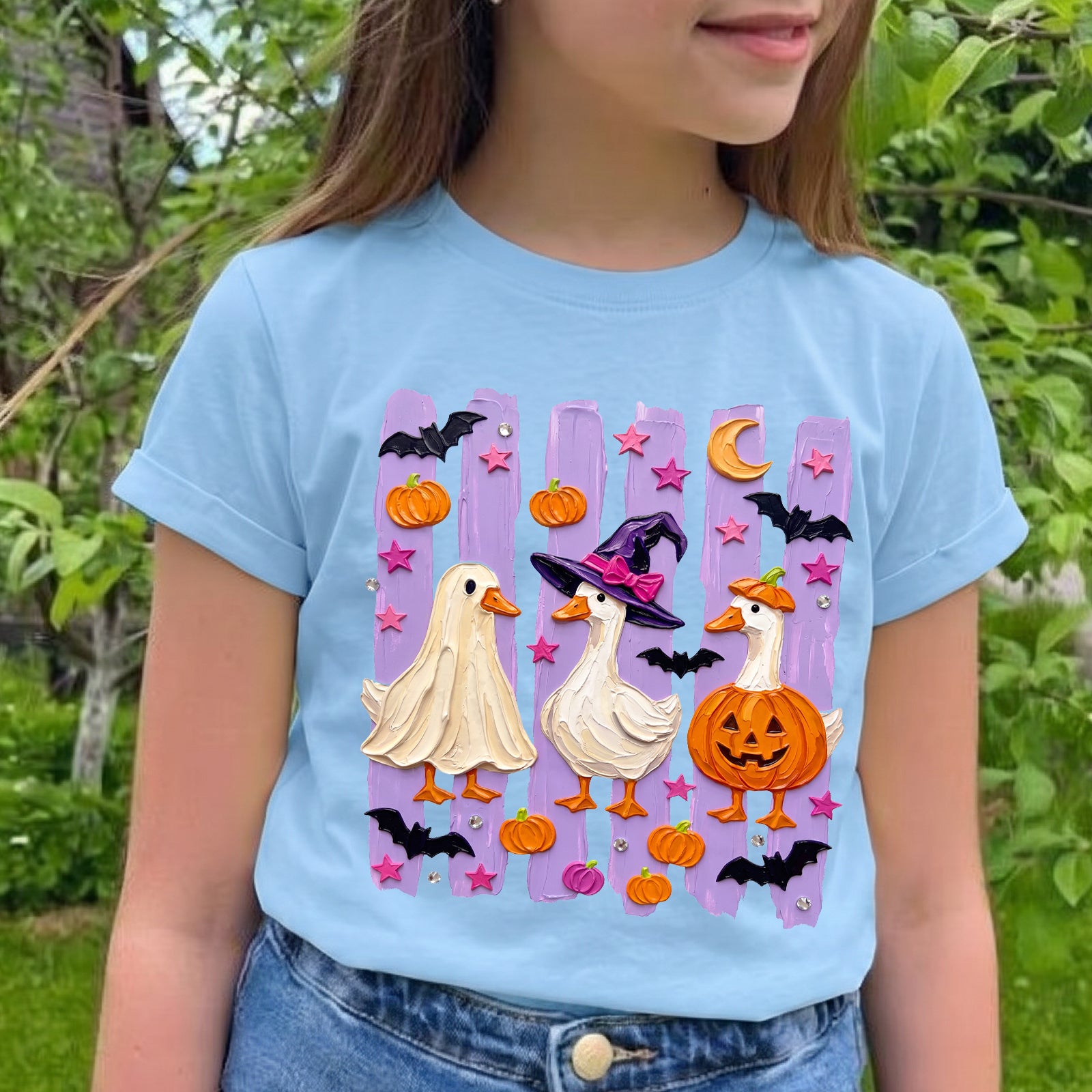 Personalized Kids Halloween Ghost Duck Graphic T-Shirt