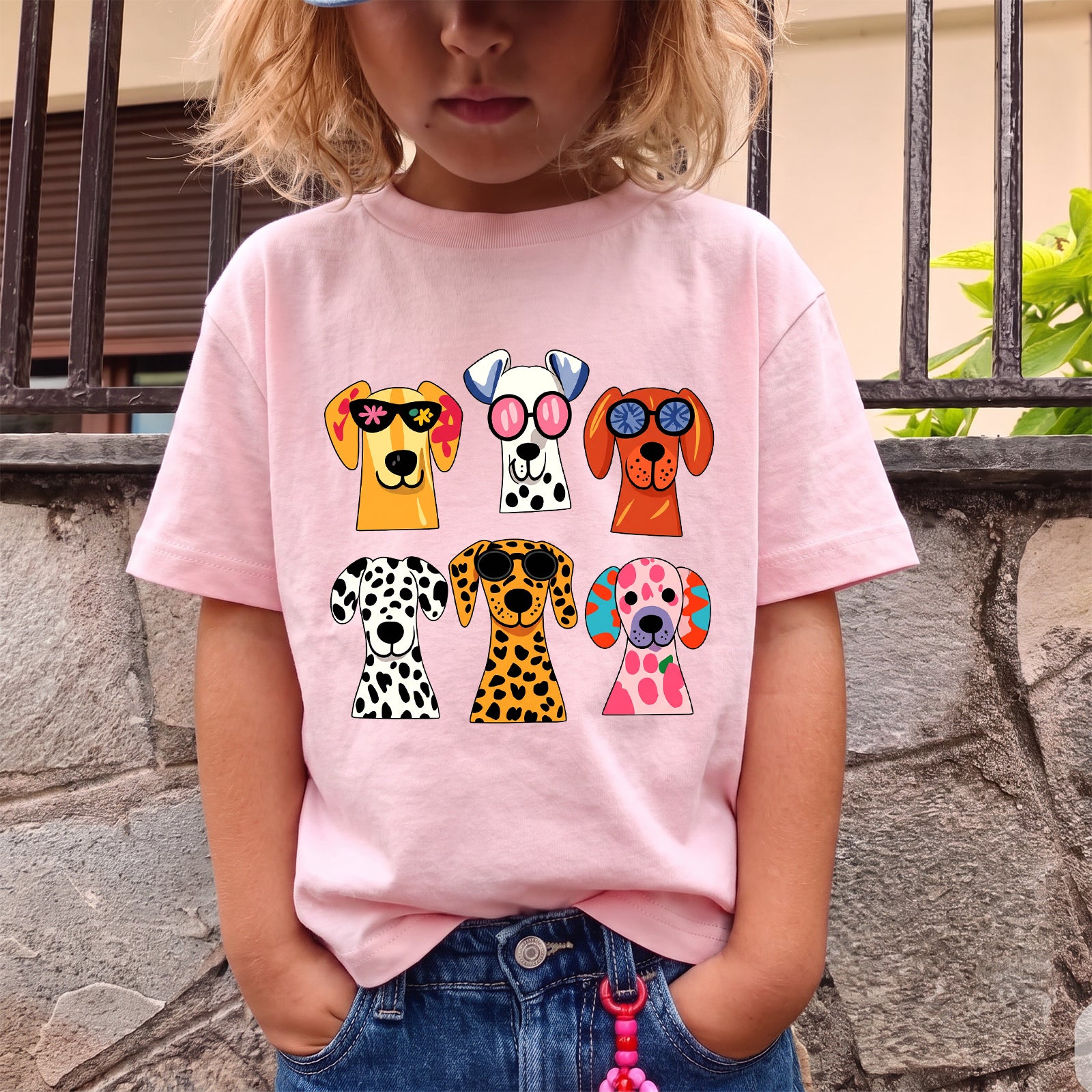 Personalized Kids Cute Dog Graphic Tee Colorful Puppy T-shirt