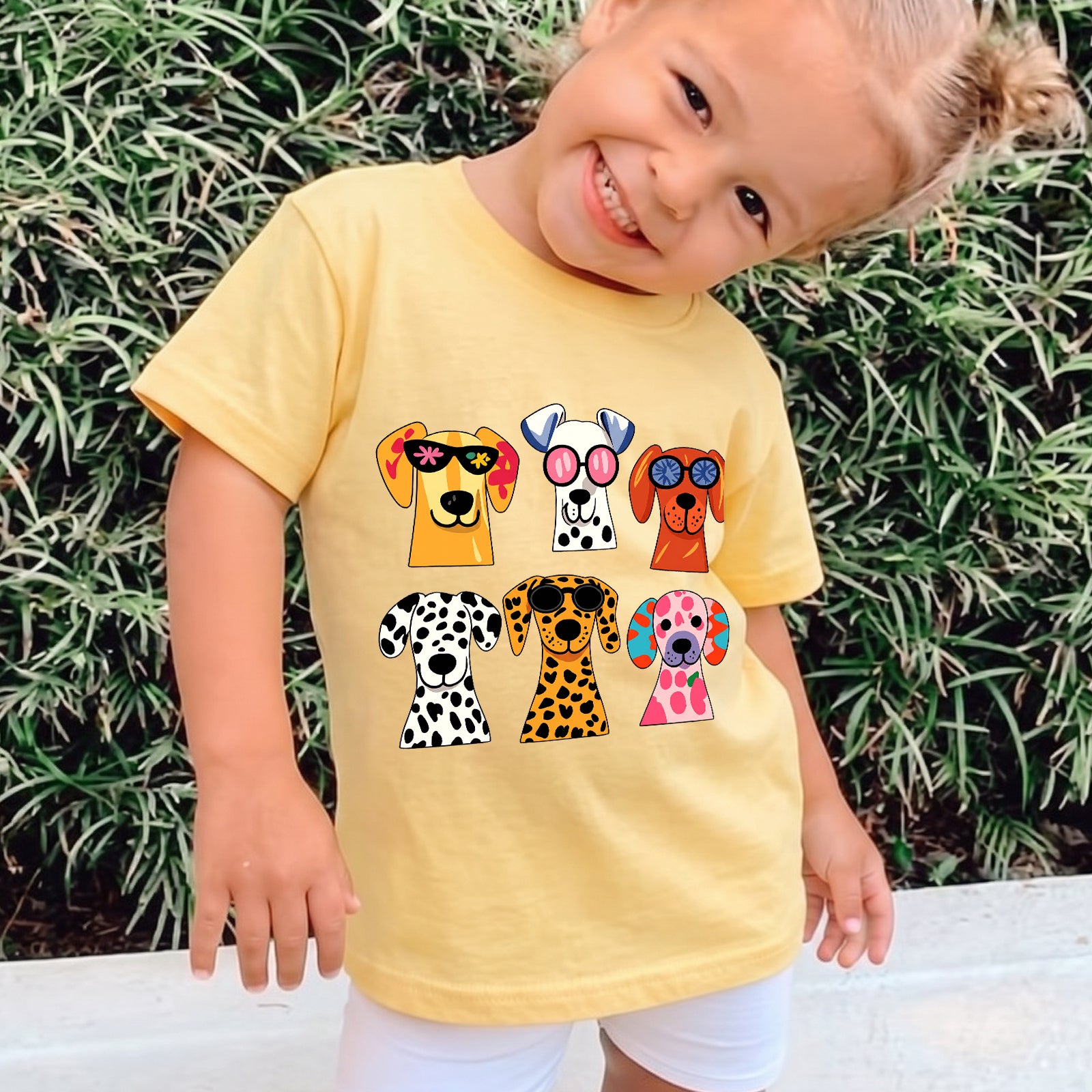 Personalized Kids Cute Dog Graphic Tee Colorful Puppy T-shirt