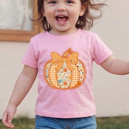 Personalized Kids Pumpkin Bow Halloween Graphic T-Shirt