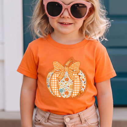 Personalized Kids Pumpkin Bow Halloween Graphic T-Shirt