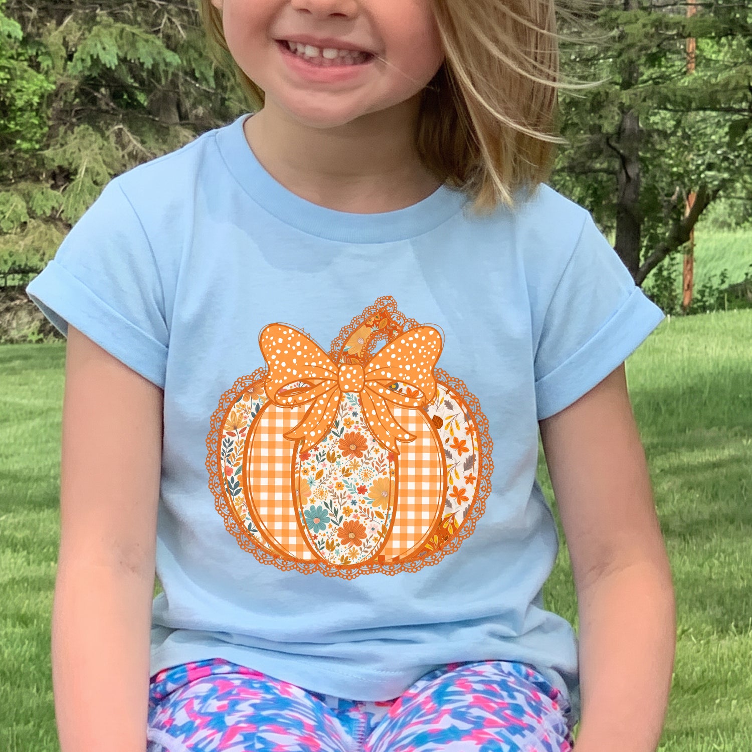 Personalized Kids Pumpkin Bow Halloween Graphic T-Shirt
