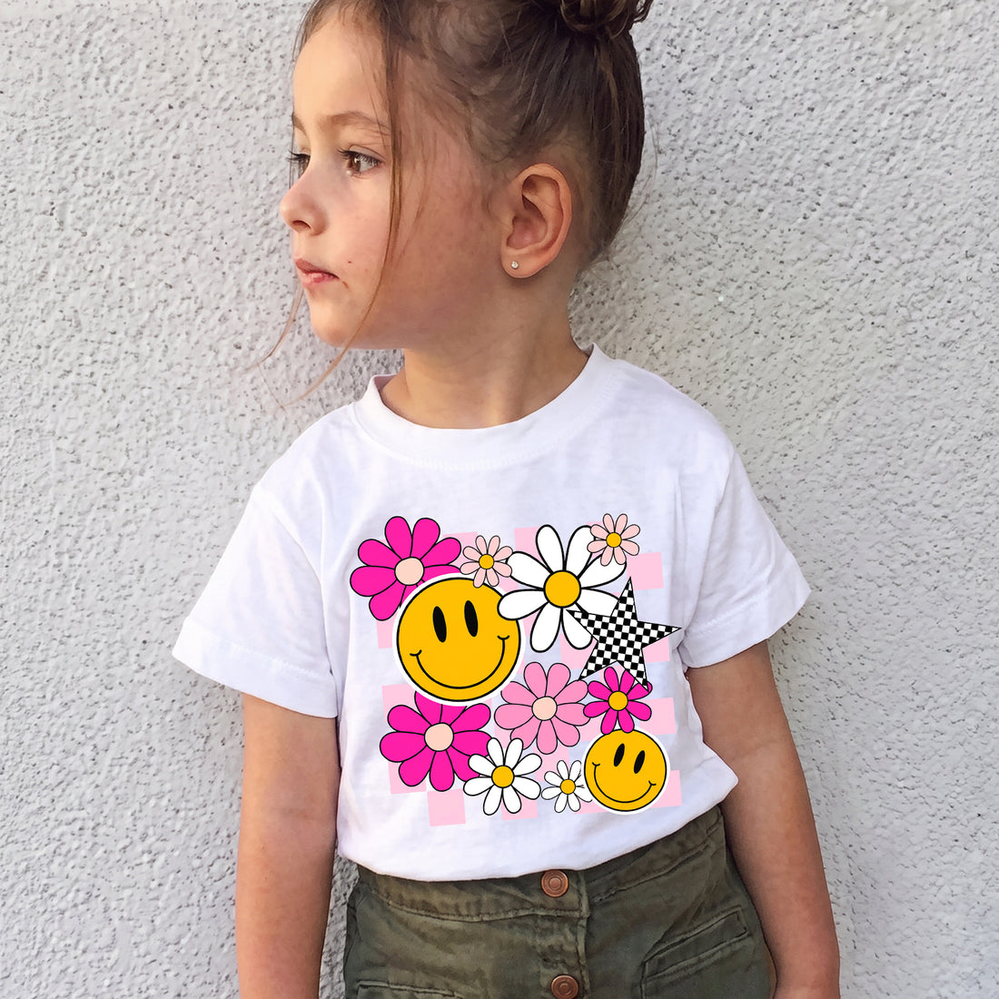Personalized Kids Cute Daisy Smiley Face Flower Graphic T-shirt