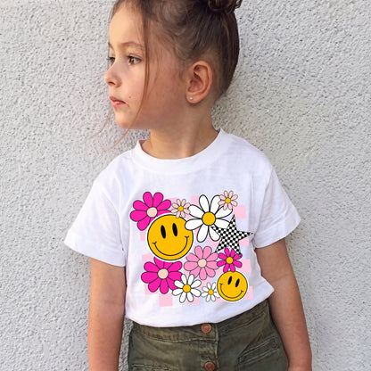 Personalized Kids Cute Daisy Smiley Face Flower Graphic T-shirt