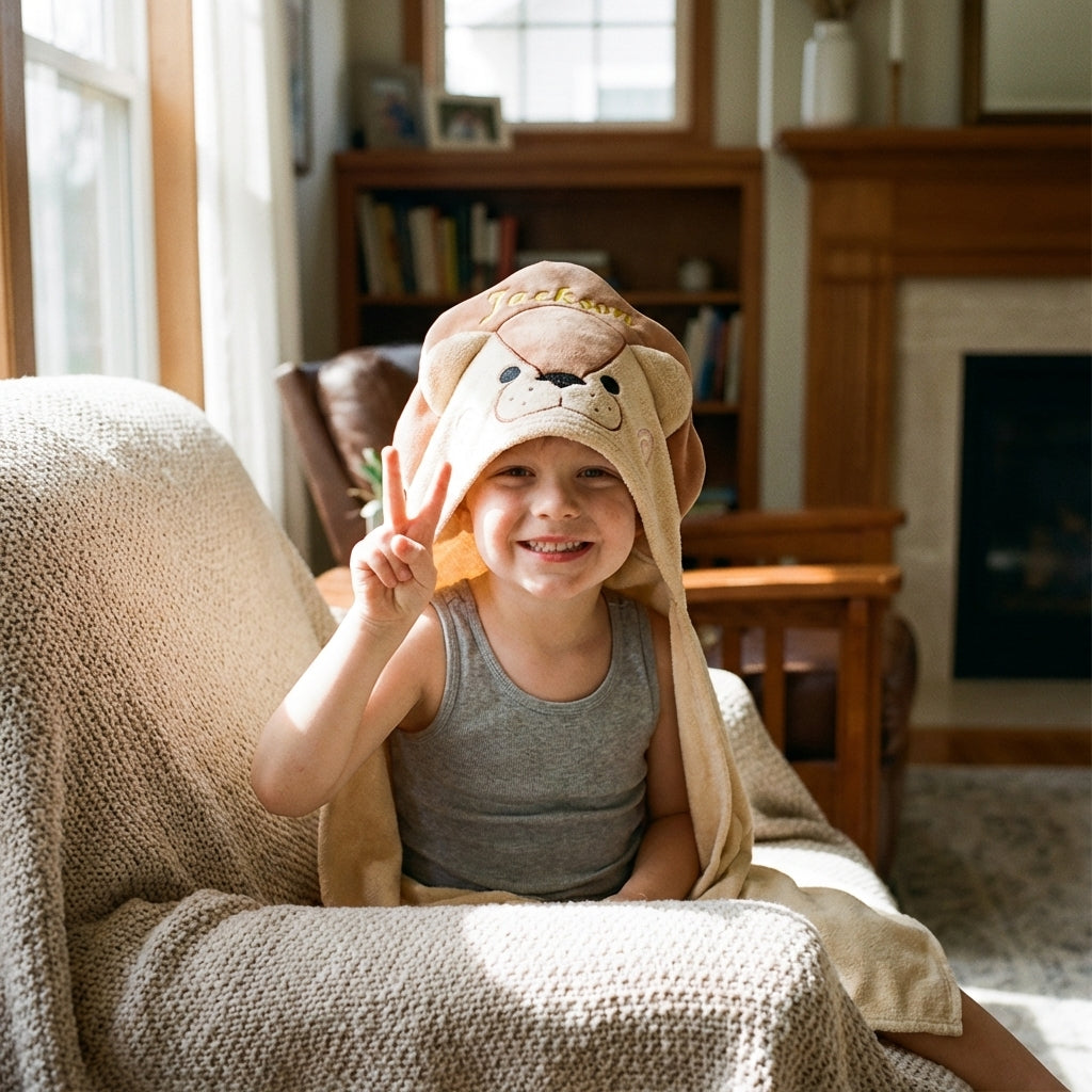 Personalized Lion Hooded Bath Towel with Name