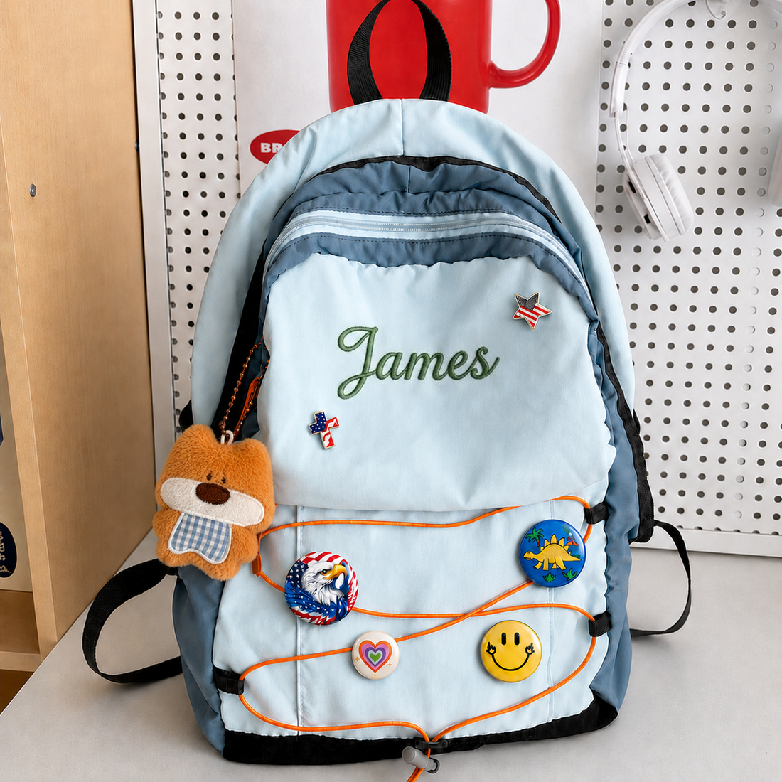 Personalized Embroidered Name Hiking Backpack with Decorative Badges
