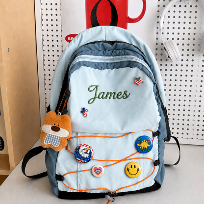 Personalized Embroidered Name Hiking Backpack with Decorative Badges