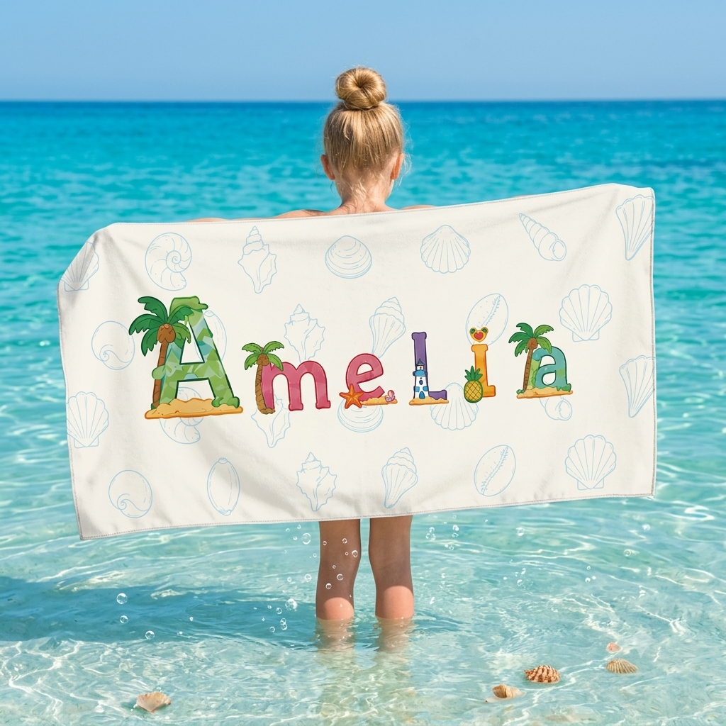 Personalized Kids’ Tropical Island Name Beach Towel