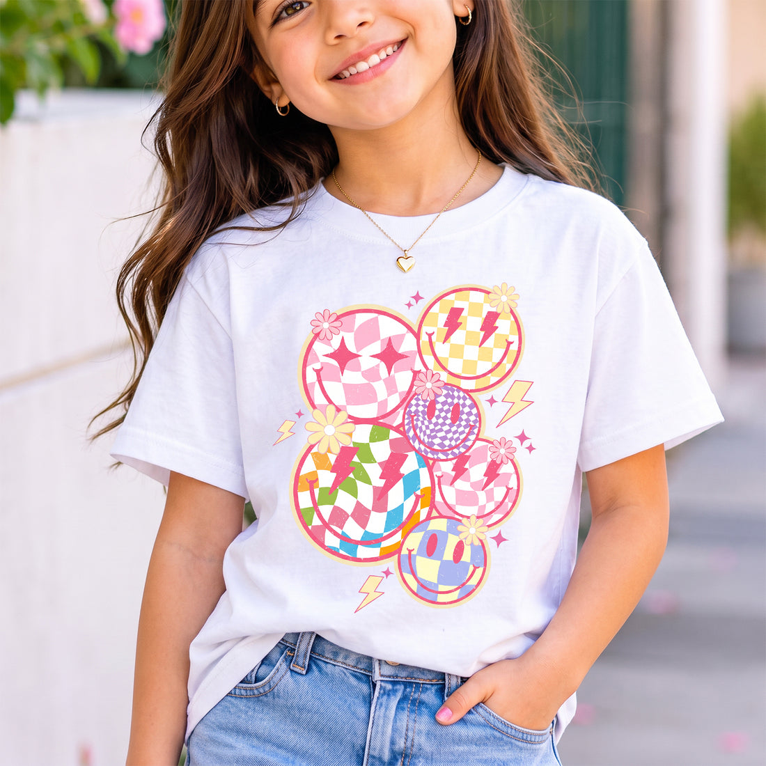 Personalized Retro Smiley Face Colorful Graphic T-shirt